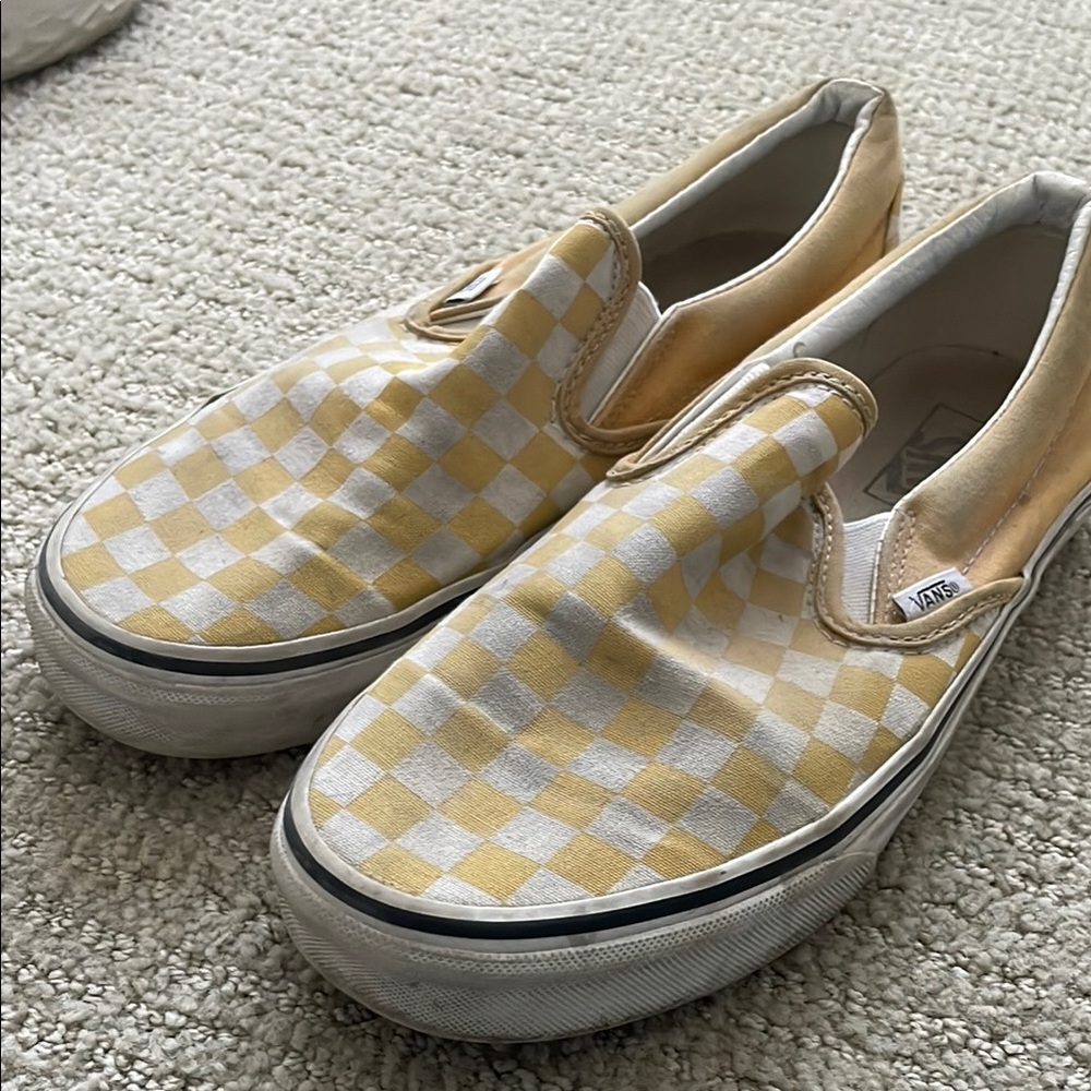 Vans Yellow and White Checkered Slip-On Shoes